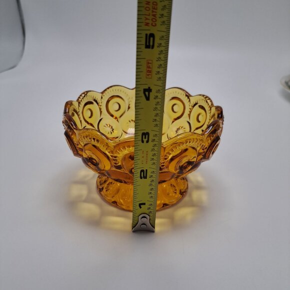 LE Smith Moon and Stars Amber Glass Compote Footed Candy Dish Bowl Vintage - Picture 2 of 9